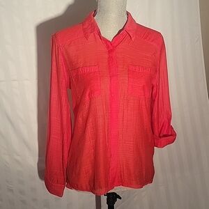 Chico's Womans Coral Reef Button Down & Rolled Up Sleeves Blouse, Size: 0